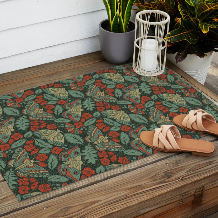 Moths in Emerald Twilight Outdoor Rug Gallery Image 2