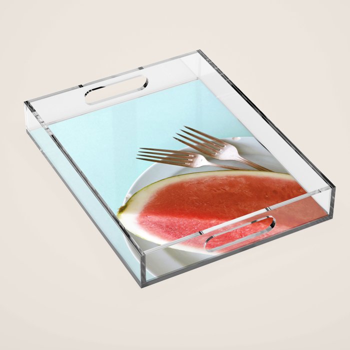 Summer Watermelon Wedge and Two Forks Acrylic Tray Gallery Image 1