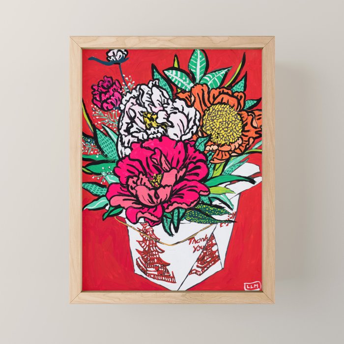Red Peony Bouquet in Classic Chinese Style Takeout Container San Francisco Pop ArtPainting Mini Art Print Gallery Image 1