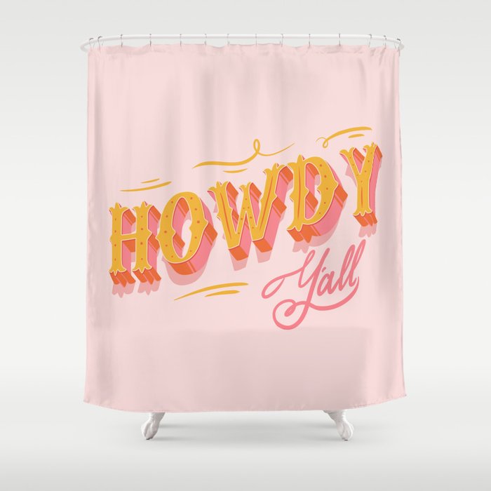 Howdy Y'all | Yellow Orange Pink Shower Curtain Gallery Image 1