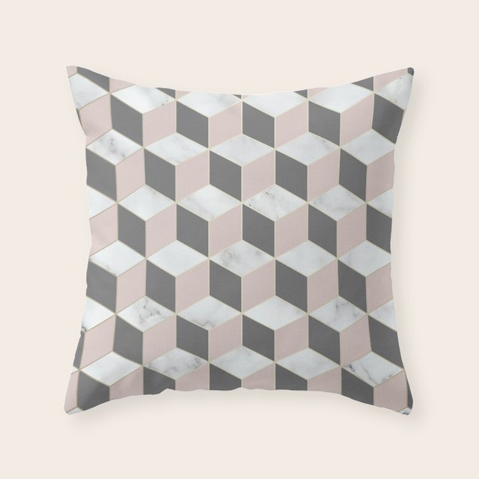 Blush Marble Cube Throw Pillow Gallery Image 1