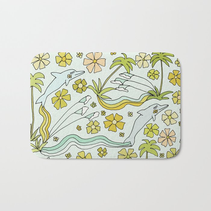 dolphin love flower power // retro surf art by surfy birdy Bath Mat Gallery Image 1