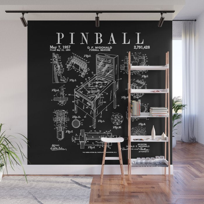 Pinball Arcade Gaming Machine Vintage Gamer Patent Print Wall Mural Gallery Image 1