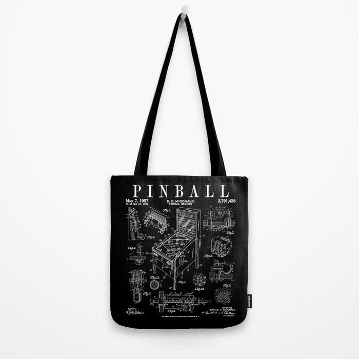 Pinball Arcade Gaming Machine Vintage Gamer Patent Print Tote Bag Gallery Image 2