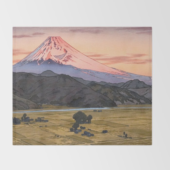 Yoshida Toshi Mt Fuji from Ohito Morning Throw Blanket Gallery Image 2