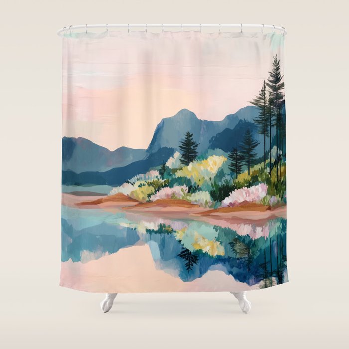 Pastel Lake Reflections Shower Curtain Gallery Image 1