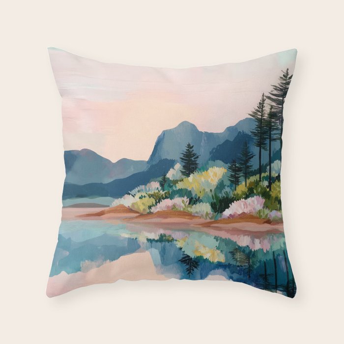 Pastel Lake Reflections Throw Pillow Gallery Image 6