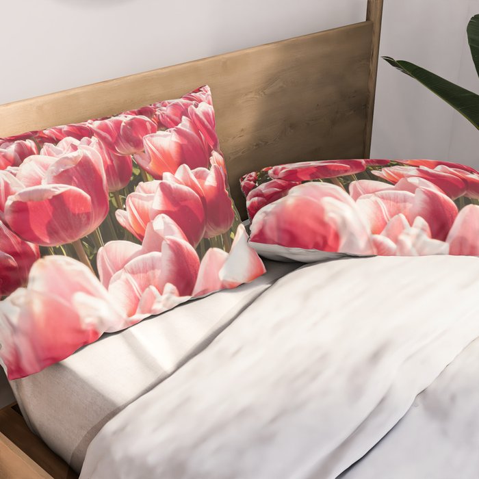 Tulip Field In Holland Floral Photo | Europe Travel Photography Red Flowers Spring Art Print Pillow Sham Gallery Image 2