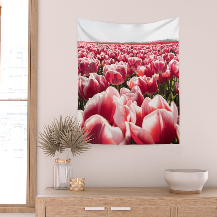 Tulip Field In Holland Floral Photo | Europe Travel Photography Red Flowers Spring Art Print Wall Tapestry Gallery Image 2