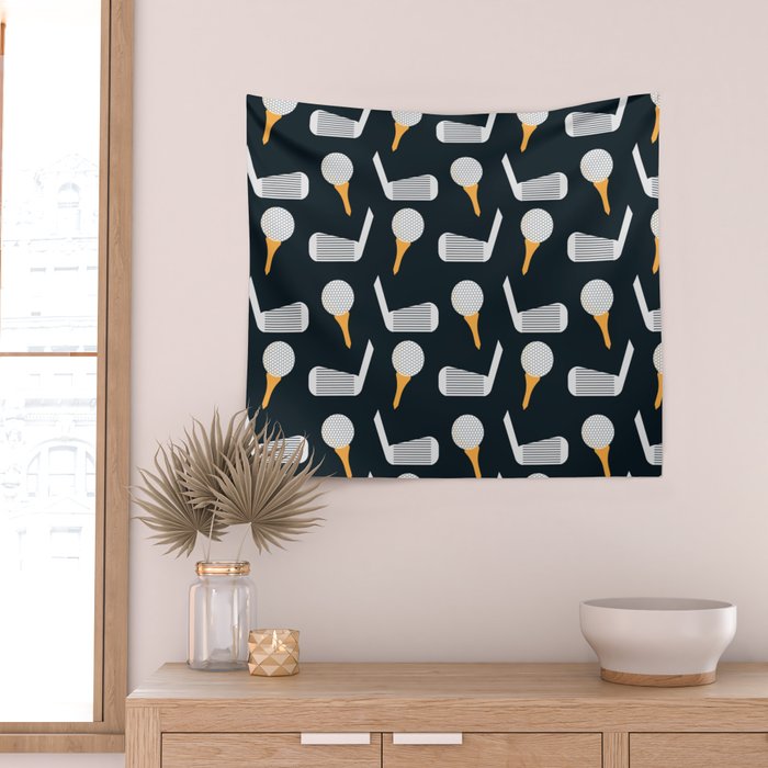Golf Pattern (Black) Wall Tapestry Gallery Image 2