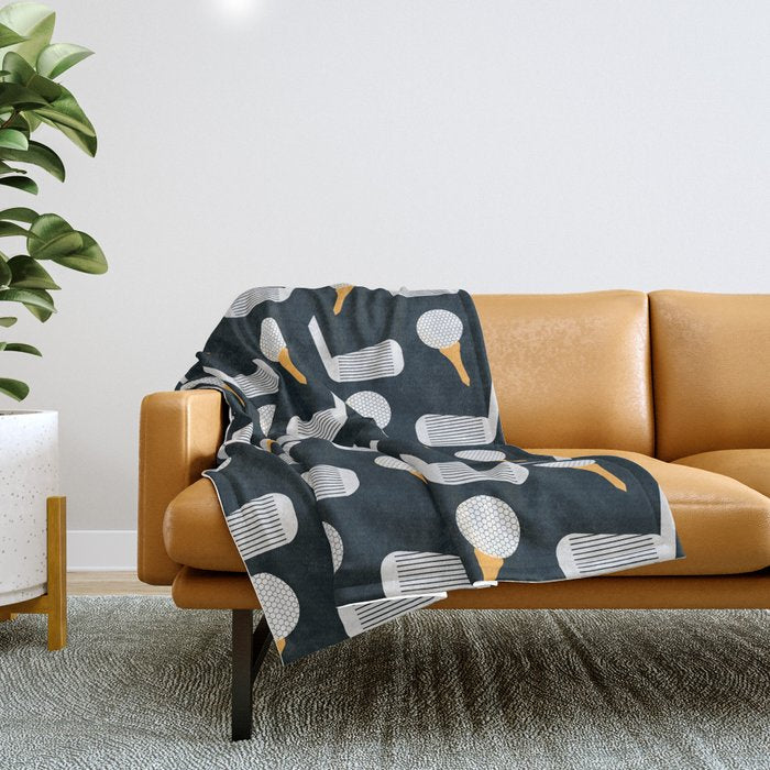 Golf Pattern (Black) Throw Blanket Gallery Image 1