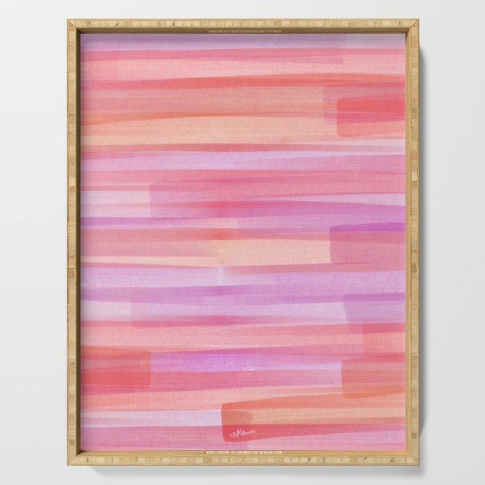 Abstract Watercolor Waves in Pink Sunset Serving Tray Gallery Image 1