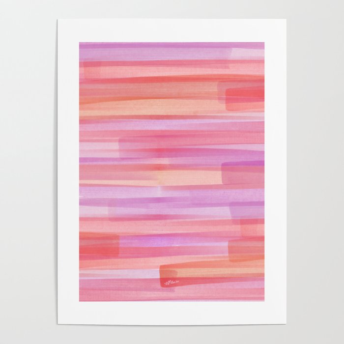 Abstract Watercolor Waves in Pink Sunset Poster Gallery Image 4