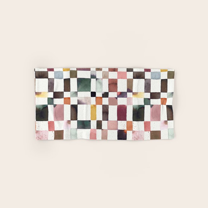 Watercolor Fall Checker Rustic Earthy Bath Towel Gallery Image 1