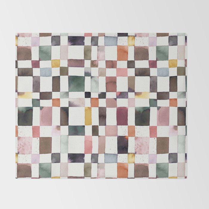 Watercolor Fall Checker Rustic Earthy Throw Blanket Gallery Image 2