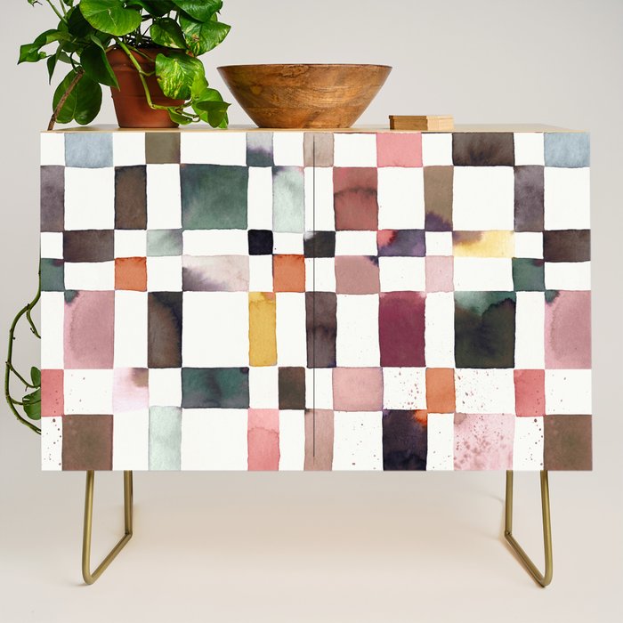 Watercolor Fall Checker Rustic Earthy Credenza Gallery Image 1