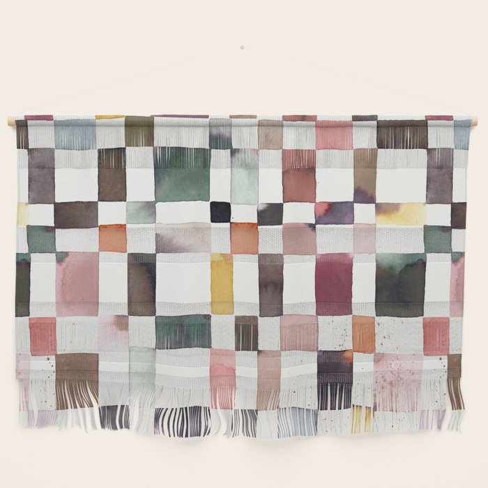 Watercolor Fall Checker Rustic Earthy Wall Hanging Gallery Image 1