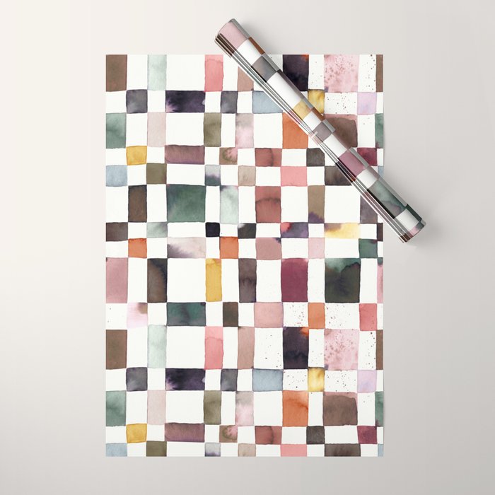 Watercolor Fall Checker Rustic Earthy Wrapping Paper Gallery Image 1