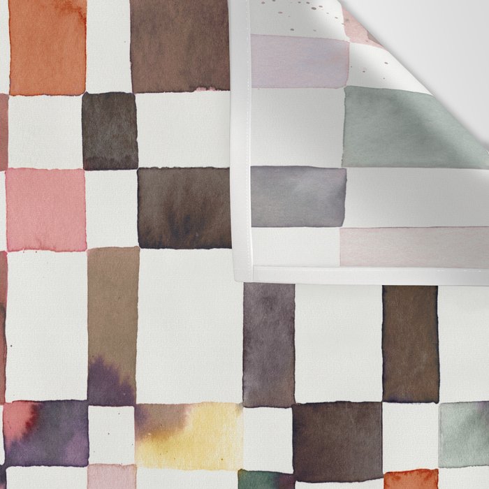 Watercolor Fall Checker Rustic Earthy Wall Tapestry Gallery Image 3