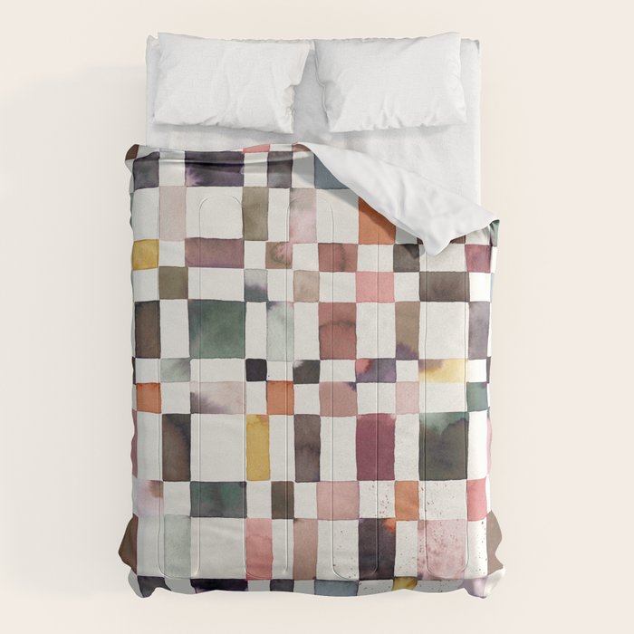 Watercolor Fall Checker Rustic Earthy Comforter Gallery Image 6