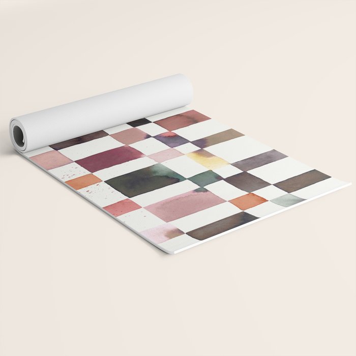 Watercolor Fall Checker Rustic Earthy Yoga Mat Gallery Image 2