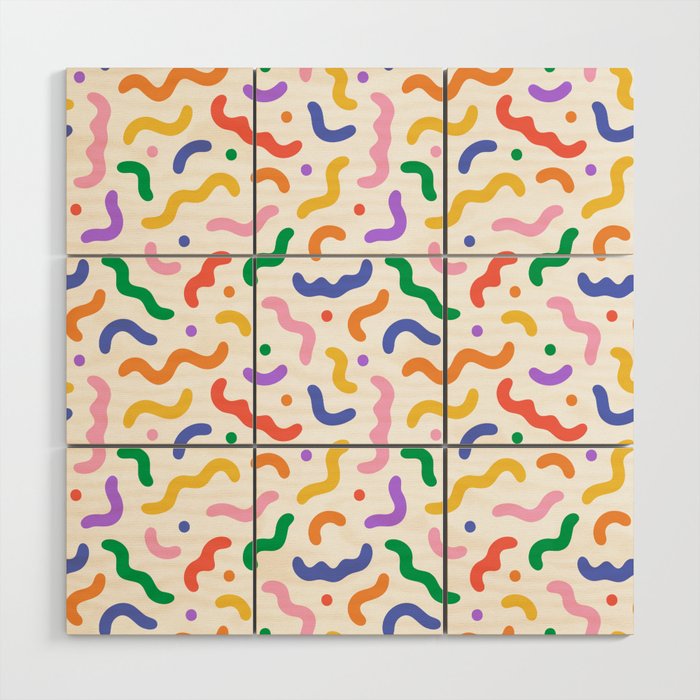 Fun colorful line doodle art pattern Wood Wall Art Gallery Image 1