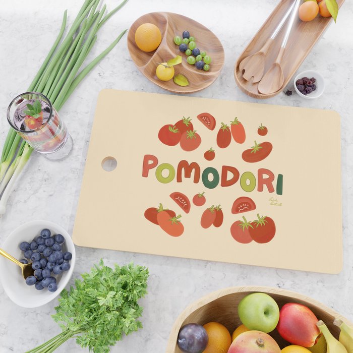 Hand Drawn Italian Roman Pomodori Tomato Classic Mediterranean Art Cutting Board Gallery Image 2