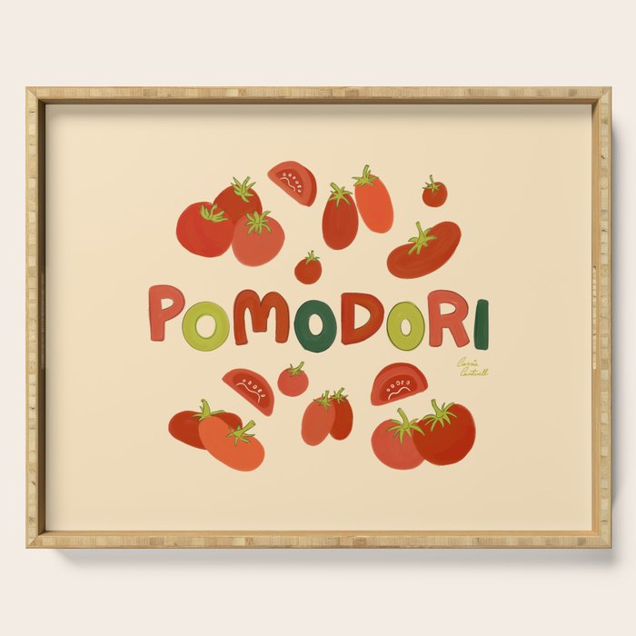 Hand Drawn Italian Roman Pomodori Tomato Classic Mediterranean Art Serving Tray Gallery Image 1