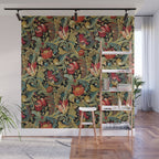 Vintage floral pattern (1918) Red Tulips Green Leaves Wall Mural Gallery Image 1