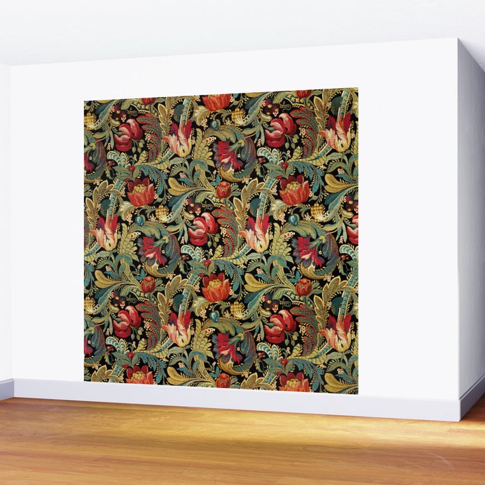 Vintage floral pattern (1918) Red Tulips Green Leaves Wall Mural Gallery Image 2