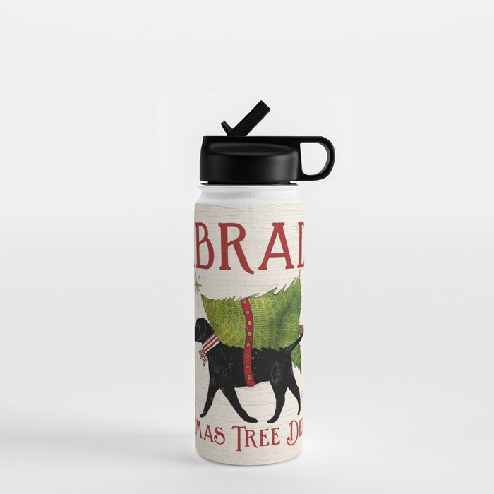 Lab Black Labrador dog tree farm delivery christmas art Water Bottle Gallery Image 1