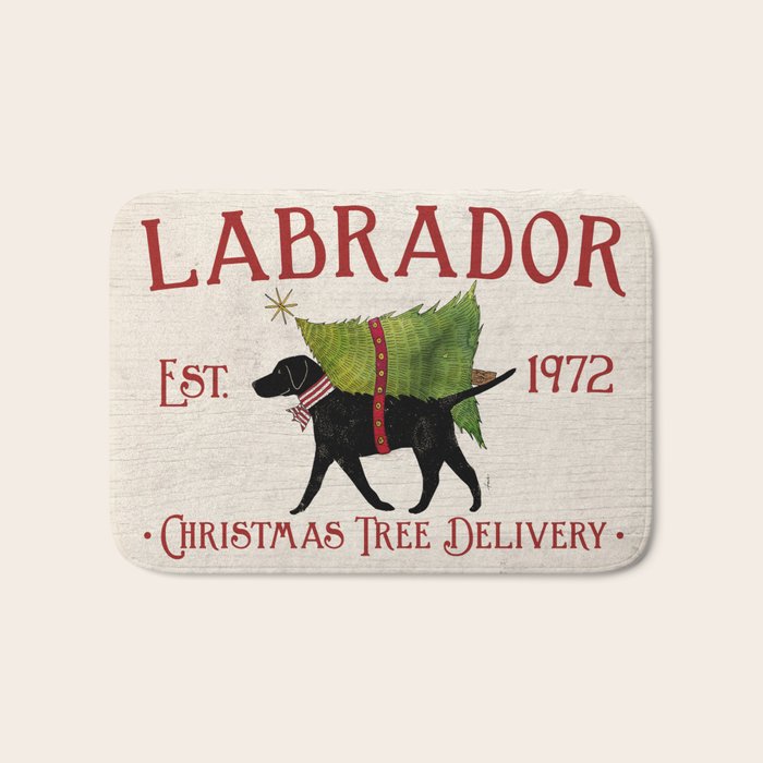 Lab Black Labrador dog tree farm delivery christmas art Bath Mat Gallery Image 1
