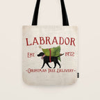 Lab Black Labrador dog tree farm delivery christmas art Tote Bag Gallery Image 1