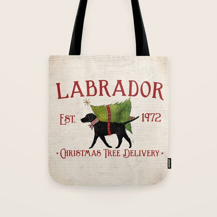 Lab Black Labrador dog tree farm delivery christmas art Tote Bag Gallery Image 1