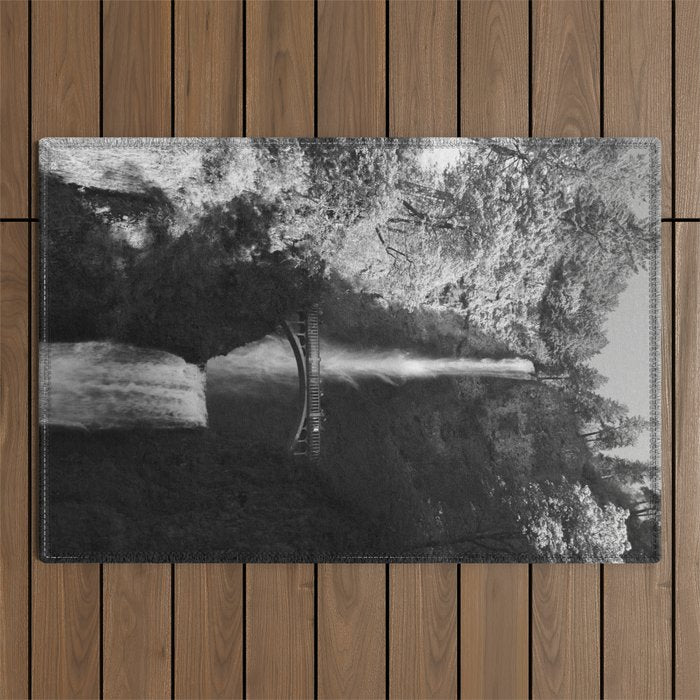 Multnomah Falls Oregon Waterfall Black and White Outdoor Rug Gallery Image 1