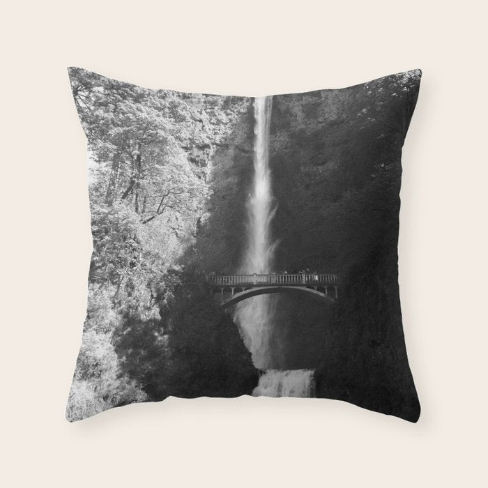 Multnomah Falls Oregon Waterfall Black and White Throw Pillow Gallery Image 6