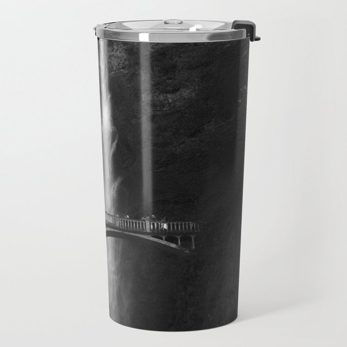 Multnomah Falls Oregon Waterfall Black and White Travel Mug Gallery Image 2