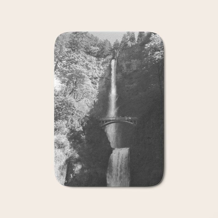 Multnomah Falls Oregon Waterfall Black and White Bath Mat Gallery Image 1