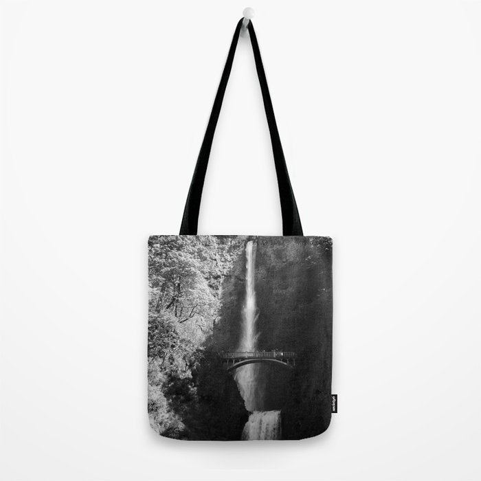 Multnomah Falls Oregon Waterfall Black and White Tote Bag Gallery Image 2