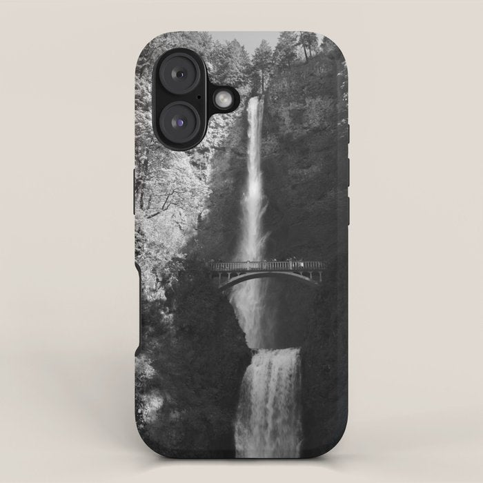 Multnomah Falls Oregon Waterfall Black and White iPhone Case Gallery Image 1