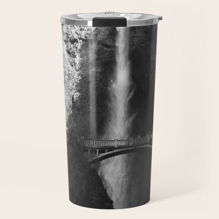 Multnomah Falls Oregon Waterfall Black and White Travel Mug Gallery Image 1