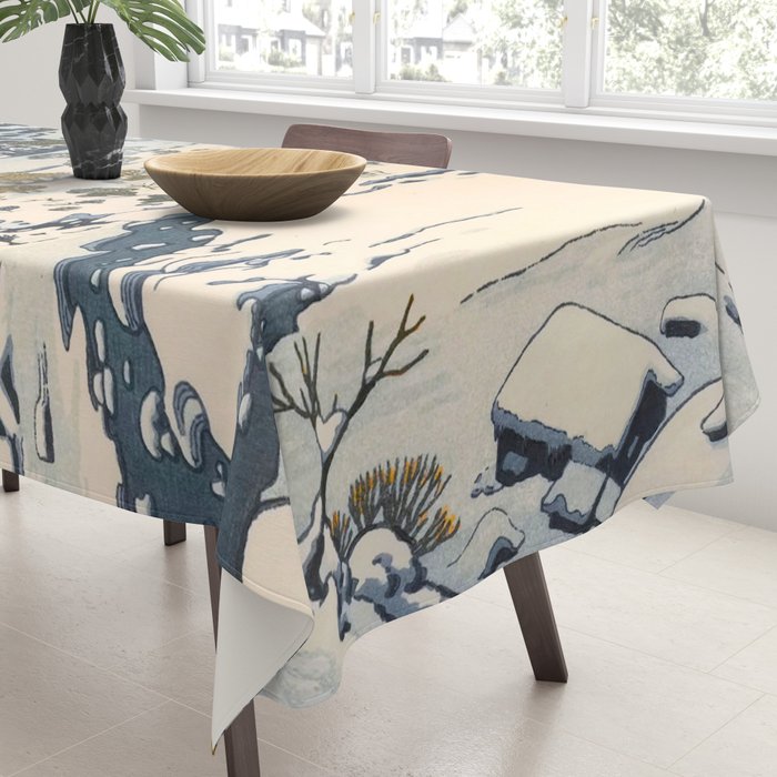 Snow Country Antique Japanese Woodblock Print Tablecloth Gallery Image 3