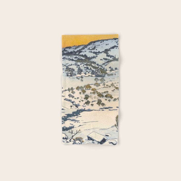 Snow Country Antique Japanese Woodblock Print Bath Towel Gallery Image 1