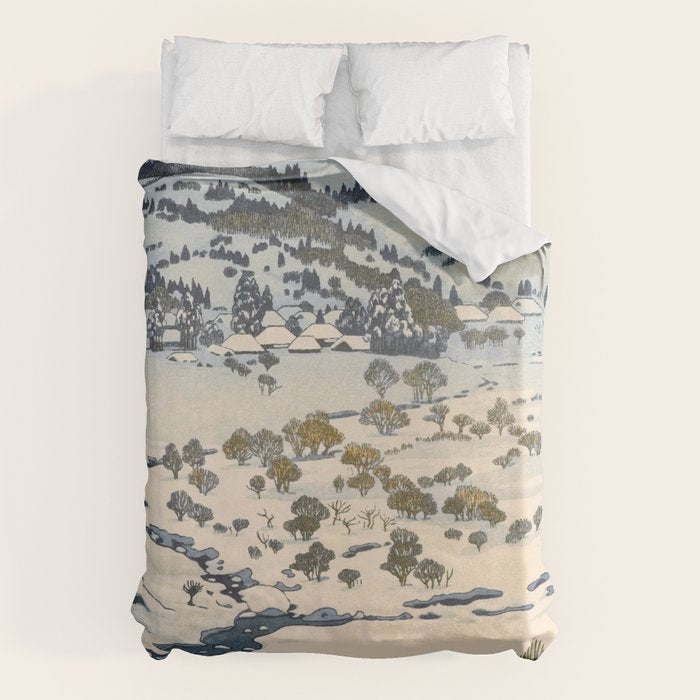 Snow Country Antique Japanese Woodblock Print Duvet Cover Gallery Image 6