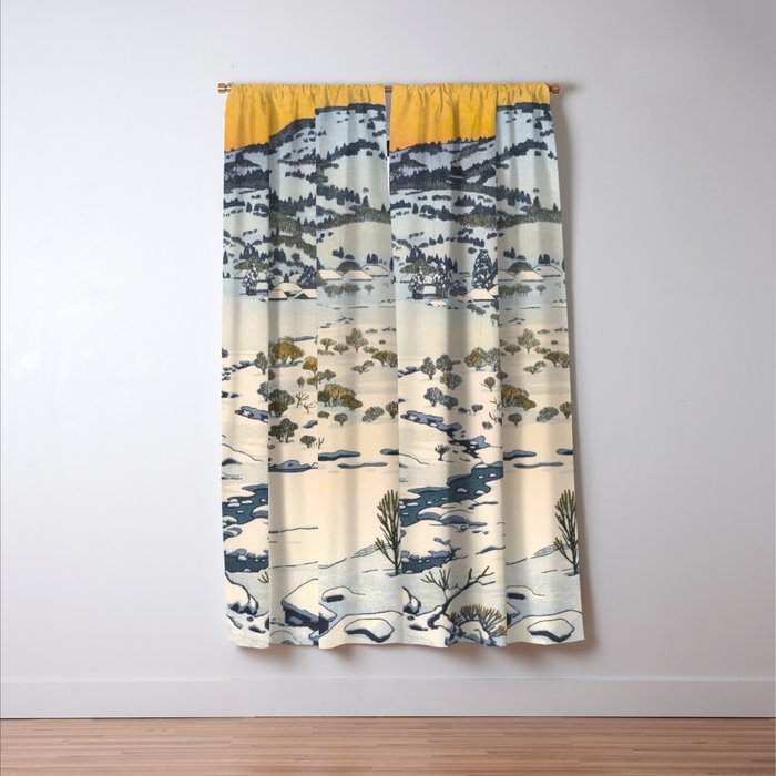 Snow Country Antique Japanese Woodblock Print Window Curtain Gallery Image 3