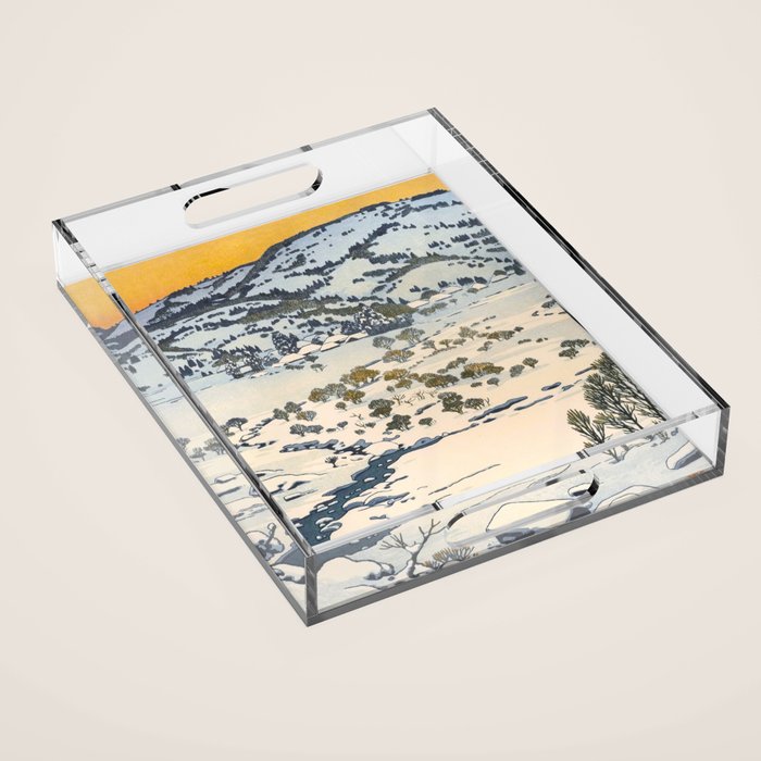 Snow Country Antique Japanese Woodblock Print Acrylic Tray Gallery Image 1