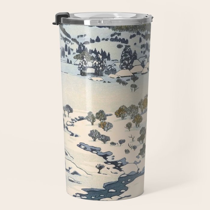 Snow Country Antique Japanese Woodblock Print Travel Mug Gallery Image 3