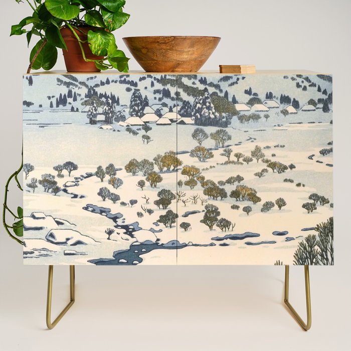 Snow Country Antique Japanese Woodblock Print Credenza Gallery Image 1