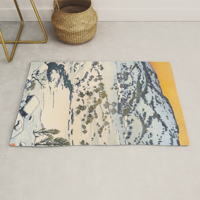Snow Country Antique Japanese Woodblock Print Rug Gallery Image 1