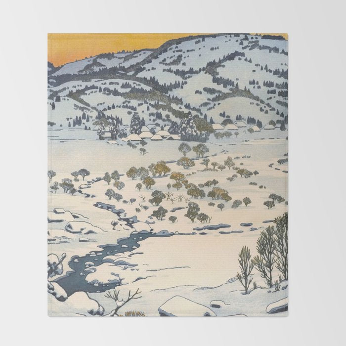 Snow Country Antique Japanese Woodblock Print Throw Blanket Gallery Image 2